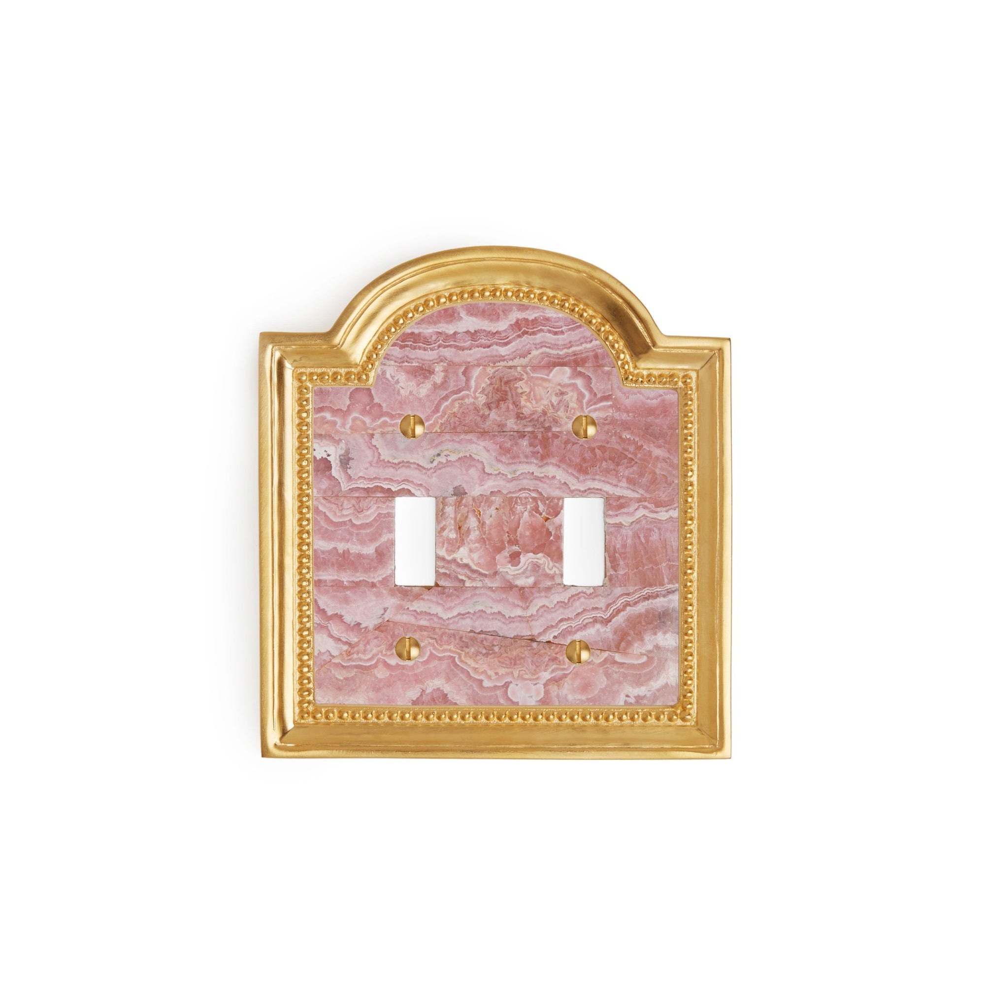 0470D-SWT-RHOD-GP Sherle Wagner International Rhodochrosite Semiprecious Classical Double Switch Plate in Gold Plate metal finish