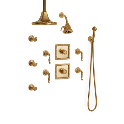 Sherle Wagner International Ribbon &amp; Reed High Flow Thermostatic Shower System in Gold Plate metal finish