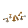 0914DTS813-RKCR-GP Sherle Wagner International Semiprecious Empire Lever Deck Mount Tub Set with Hand Shower in Gold Plate metal finish with Rock Crystal inserts