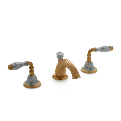 1029BSN821-89SG-WH-GP Sherle Wagner International Scalloped Ceramic Fluted Lever Faucet Set in Gold Plate metal finish in Le Jardin Sage painted on White