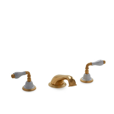 1029DKT818-04WH-GP Sherle Wagner International Provence Ceramic Fluted Lever Deck Mount Tub Set in Gold Plate metal finish with White Glaze inserts