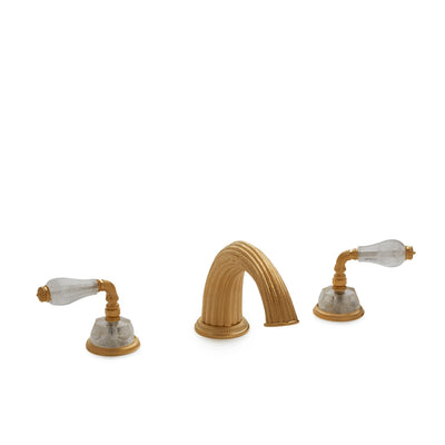1029DKT821-RKCR-GP Sherle Wagner International Semiprecious Fluted Lever Deck Mount Tub Set in Gold Plate metal finish with Rock Crystal inserts