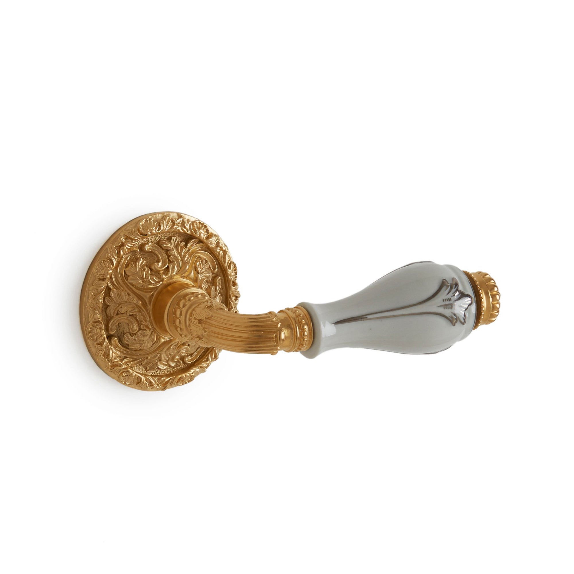 1029DOR-RH-24PL-WH-GP Sherle Wagner International Provence Ceramic Fluted Door Lever in Gold Plate metal finish with Platinum Accents on White Glaze inserts