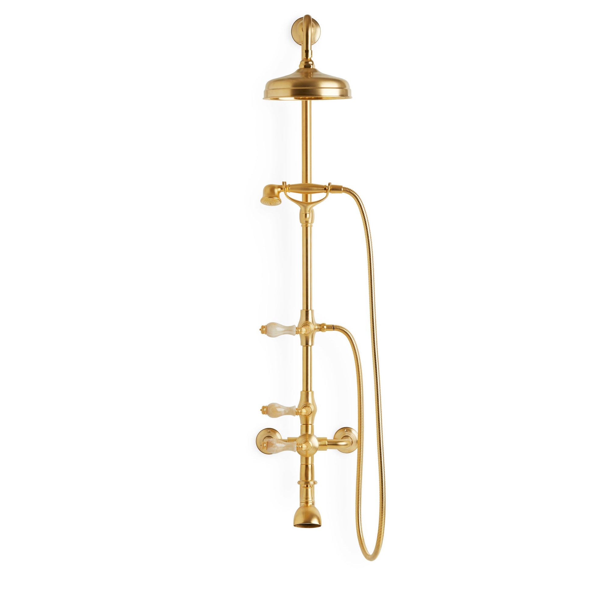 1029XSHR-HNOX-GP Sherle Wagner International Onyx Fluted Lever Exposed Shower Set in Gold Plate metal finish with Honey Onyx inserts