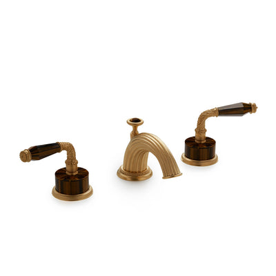1030BSN821-BRTI-GP Sherle Wagner International Semiprecious Laurel Lever Faucet Set in Gold Plate metal finish with Brown Tiger Eye Semiprecious inserts