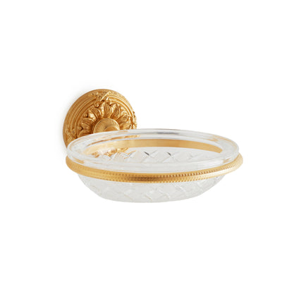 3201-3361-GP Sherle Wagner International Ribbon & Reed Soap Dish Holder in Gold Plate metal finish with oval crystal soap dish