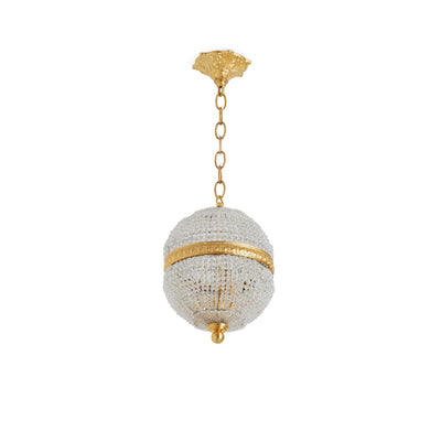 7108-PNDT-CHNS-GP Sherle Wagner International Globe Crystal Beaded Chain Pendant Light 8 inches in Gold plate metal finish