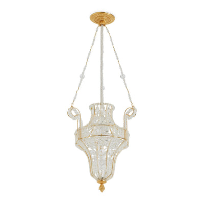 7138AC-GP Sherle Wagner International Crystal Pendant Chandelier with Acanthus Canopy in Gold plate metal finish
