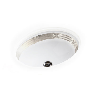 UE14-3EN-HP-WH Sherle Wagner International Banded Polished Platinum Ribbon & Reed on White Ceramic Under Edge Sink