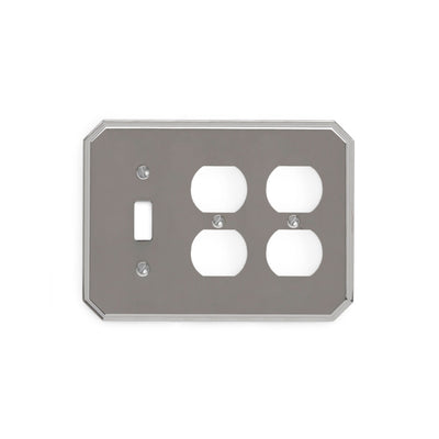 0035T-SWT-PLG-PLG-CP Sherle Wagner International Harrison Triple Single Switch & Double Duplex Plug Plate in Polished Chrome metal finish