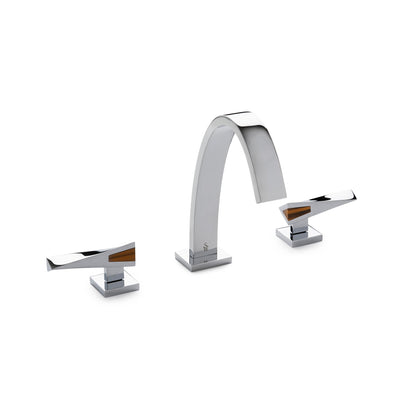 008BSN102-BRTI-CP Sherle Wagner International Arco Lever Faucet Set with Semiprecious Brown Tiger Eye inserts in Polished Chrome metal finish