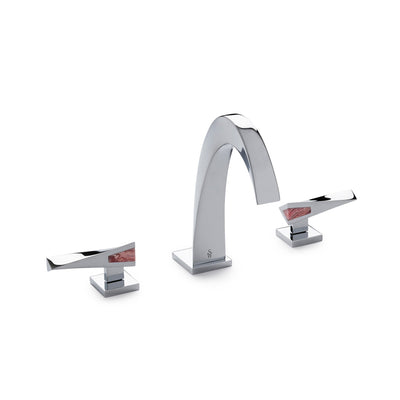 008BSN108-RHOD-CP Sherle Wagner International Arco with Arco Lever Faucet Set with Semiprecious Rhodochrosite inserts in Polished Chrome metal finish