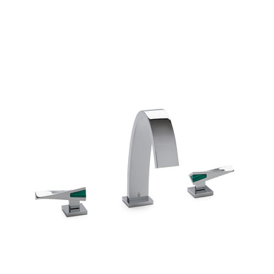 008DKT302-MALA-CP Sherle Wagner International Arco Lever Deck Mount Tub Set with Semiprecious Malachite inserts in Polished Chrome metal finish