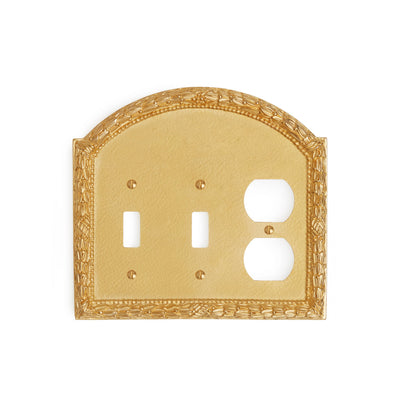 0459T-SWT-SWT-PLG-GP Sherle Wagner International Acanthus Triple Double Switch & Single Duplex Plug Plate in Gold Plate metal finish
