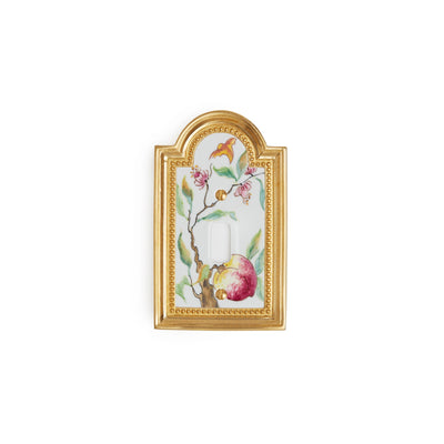 0470-SWT-111P-WH-GP Sherle Wagner International Classical Ceramic Single Switch Plate Peaches on White in Gold Plate metal finish