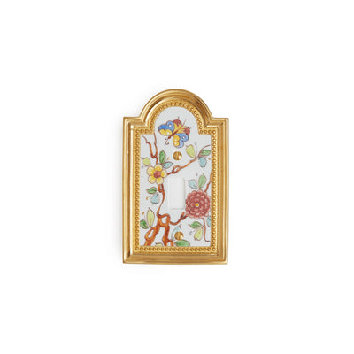 0470-SWT-51SG-WH-GP Sherle Wagner International Classical Ceramic Single Switch Plate Summer Garden on White in Gold Plate metal finish