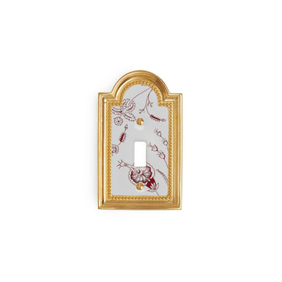 0470-SWT-89GA-WH-GP Sherle Wagner International Classical Ceramic Single Switch Plate Le Jardin Garnet on White in Gold Plate metal finish