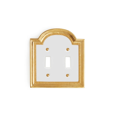 0470D-SWT-WHT-GP Sherle Wagner International Classical Ceramic Double Switch Plate on White in Gold Plate metal finish