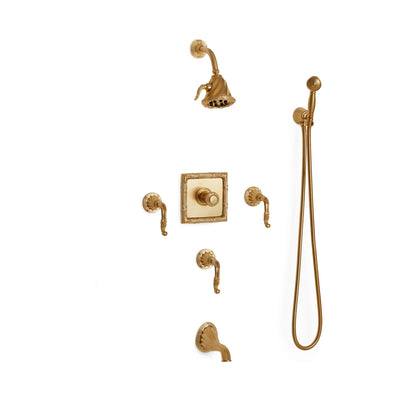 Sherle Wagner International Ribbon &amp; Reed High Flow Thermostatic Shower and Tub System in Gold Plate metal finish