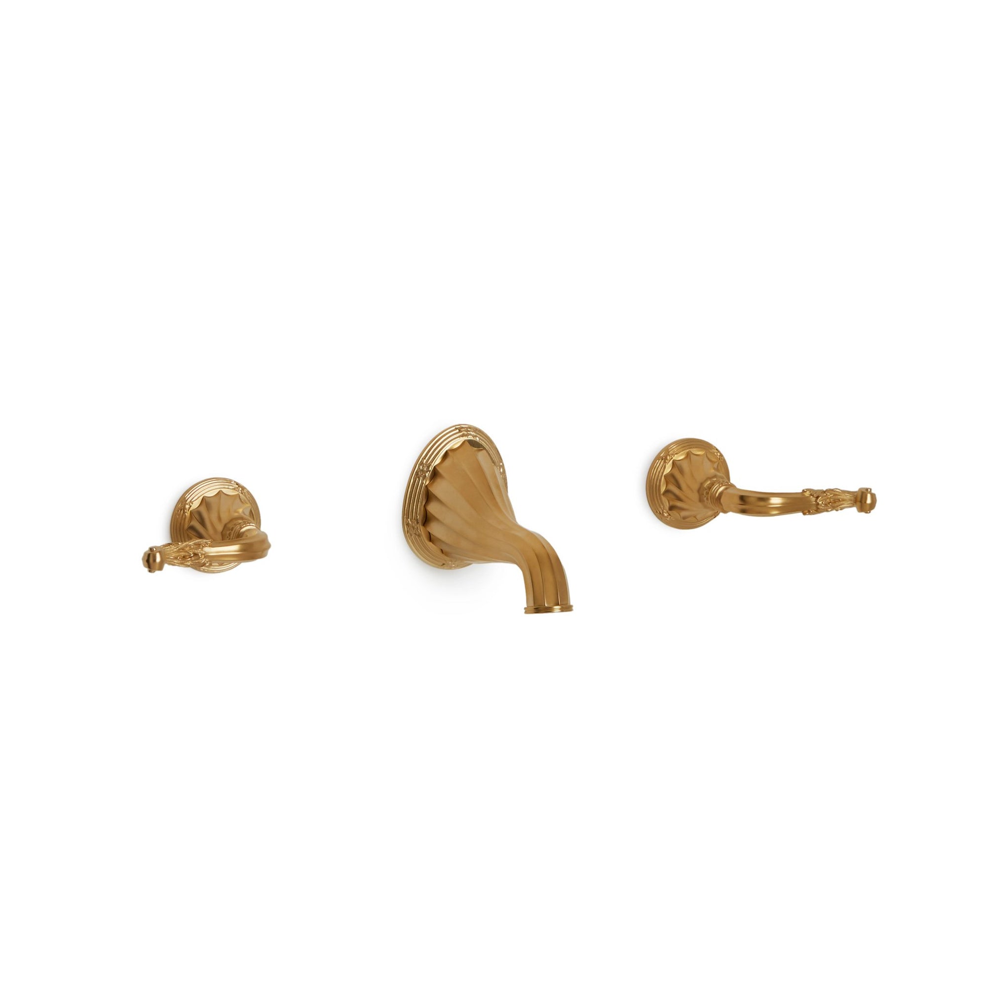 0912WBS818-GP Sherle Wagner International Ribbon and Reed Lever Wall Mount Faucet Set in Gold Plate metal finish
