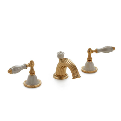 0914BSN813-03SD-GP Sherle Wagner International Scalloped Ceramic Empire Lever Faucet Set in Gold Plate metal finish with Sand Glaze inserts