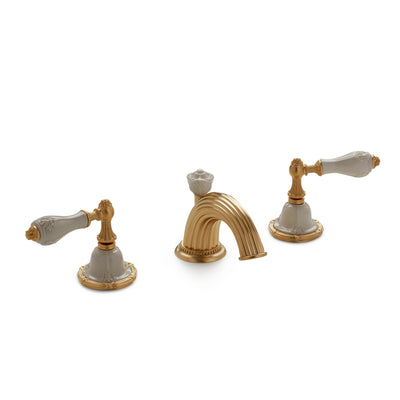 0914BSN813-04SD-GP Sherle Wagner International Provence Ceramic Empire Lever Faucet Set in Gold Plate metal finish with Sand Glaze inserts