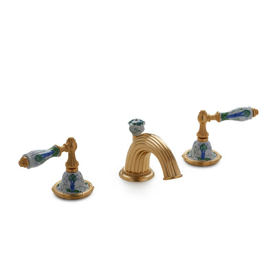 0914BSN813-107A-WH-GP Sherle Wagner International Scalloped Ceramic Empire Lever Faucet Set in Gold Plate metal finish in Artichoke painted on White