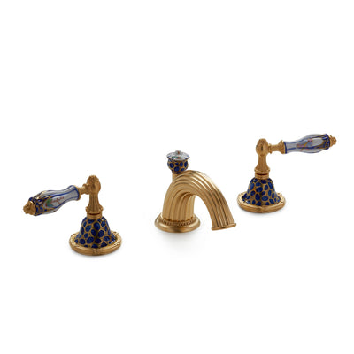 0914BSN813-60BL-WH-GP Sherle Wagner International Scalloped Ceramic Empire Lever Faucet Set in Gold Plate metal finish in Chinoiserie Blue painted on White