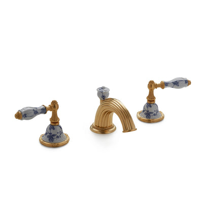 0914BSN813-89BL-WH-GP Sherle Wagner International Scalloped Ceramic Empire Lever Faucet Set in Gold Plate metal finish in Le Jardin Blue painted on White