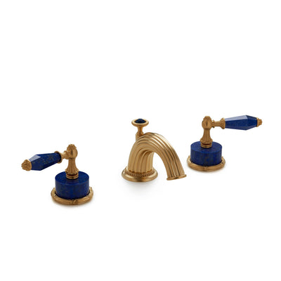 0914BSN813-LAPI-GP Sherle Wagner International Semiprecious Empire Lever Faucet Set in Gold Plate metal finish with Lapis Lazuli Semiprecious inserts