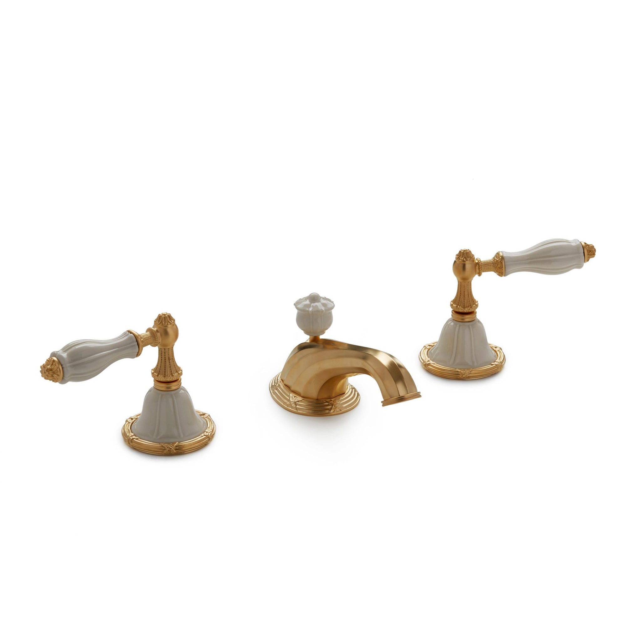 0914BSN818-03SD-GP Sherle Wagner International Scalloped Ceramic Empire Lever Faucet Set in Gold Plate metal finish with Sand Glaze inserts
