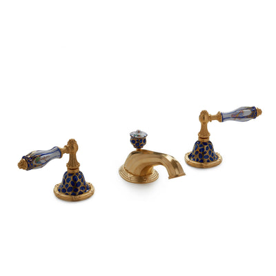 0914BSN818-60BL-WH-GP Sherle Wagner International Scalloped Ceramic Empire Lever Faucet Set in Gold Plate metal finish in Chinoiserie Blue painted on White