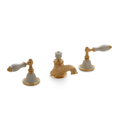 0914BSN819-03SD-GP Sherle Wagner International Scalloped Ceramic Empire Lever Faucet Set in Gold Plate metal finish with Sand Glaze inserts