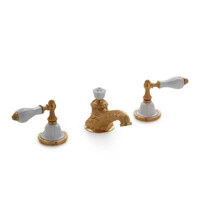 0914BSN819-04WH-GP Sherle Wagner International Provence Ceramic Empire Lever Faucet Set in Gold Plate metal finish with White Glaze inserts