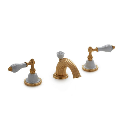 0914BSN821-04WH-GP Sherle Wagner International Provence Ceramic Empire Lever Faucet Set in Gold Plate metal finish with White Glaze inserts