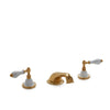 0914DKT818-04WH-GP Sherle Wagner International Provence Ceramic Empire Lever Deck Mount Tub Set in Gold Plate metal finish with White Glaze inserts
