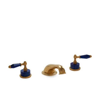 0914DKT818-LAPI-GP Sherle Wagner International Semiprecious Empire Lever Deck Mount Tub Set in Gold Plate metal finish with Lapis Lazuli Semiprecious inserts
