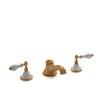 0914DKT819-04WH-GP Sherle Wagner International Provence Ceramic Empire Lever Deck Mount Tub Set in Gold Plate metal finish with White Glaze inserts