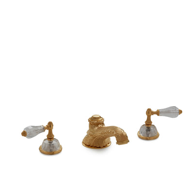 0914DKT819-RKCR-GP Sherle Wagner International Semiprecious Empire Lever Deck Mount Tub Set in Gold Plate metal finish with Rock Crystal inserts
