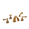 0914DTS813-HNOX-GP Sherle Wagner International Onyx Empire Lever Deck Mount Tub Set with Hand Shower in Gold Plate metal finish with Honey Onyx inserts