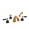 0914DTS813-LAPI-GP Sherle Wagner International Semiprecious Empire Lever Deck Mount Tub Set with Hand Shower in Gold Plate metal finish with Lapis Lazuli Semiprecious inserts
