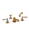 0914DTS819-CTCR-GP Sherle Wagner International Cut Crystal Empire Lever Deck Mount Tub Set with Hand Shower in Gold Plate metal finish