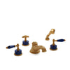 0914DTS819-LAPI-GP Sherle Wagner International Semiprecious Empire Lever Deck Mount Tub Set with Hand Shower in Gold Plate metal finish with Lapis Lazuli Semiprecious inserts