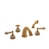 0914DTS821-HNOX-GP Sherle Wagner International Onyx Empire Lever Deck Mount Tub Set with Hand Shower in Gold Plate metal finish with Honey Onyx inserts