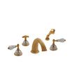 0914DTS821-RKCR-GP Sherle Wagner International Semiprecious Empire Lever Deck Mount Tub Set with Hand Shower in Gold Plate metal finish with Rock Crystal inserts