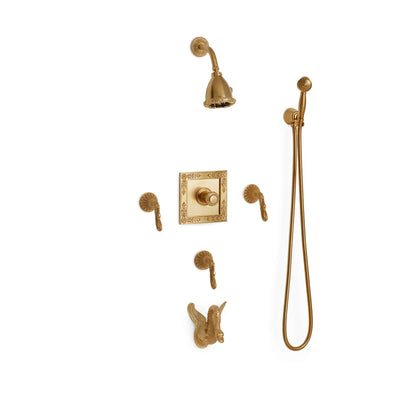 Sherle Wagner International Swan High Flow Thermostatic Shower and Tub System in Gold Plate metal finish