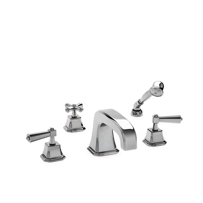 0980DTS824S-CP Sherle Wagner International Harrison Lever Deck Mount Tub Set Small with Hand Shower in Polished Chrome metal finish