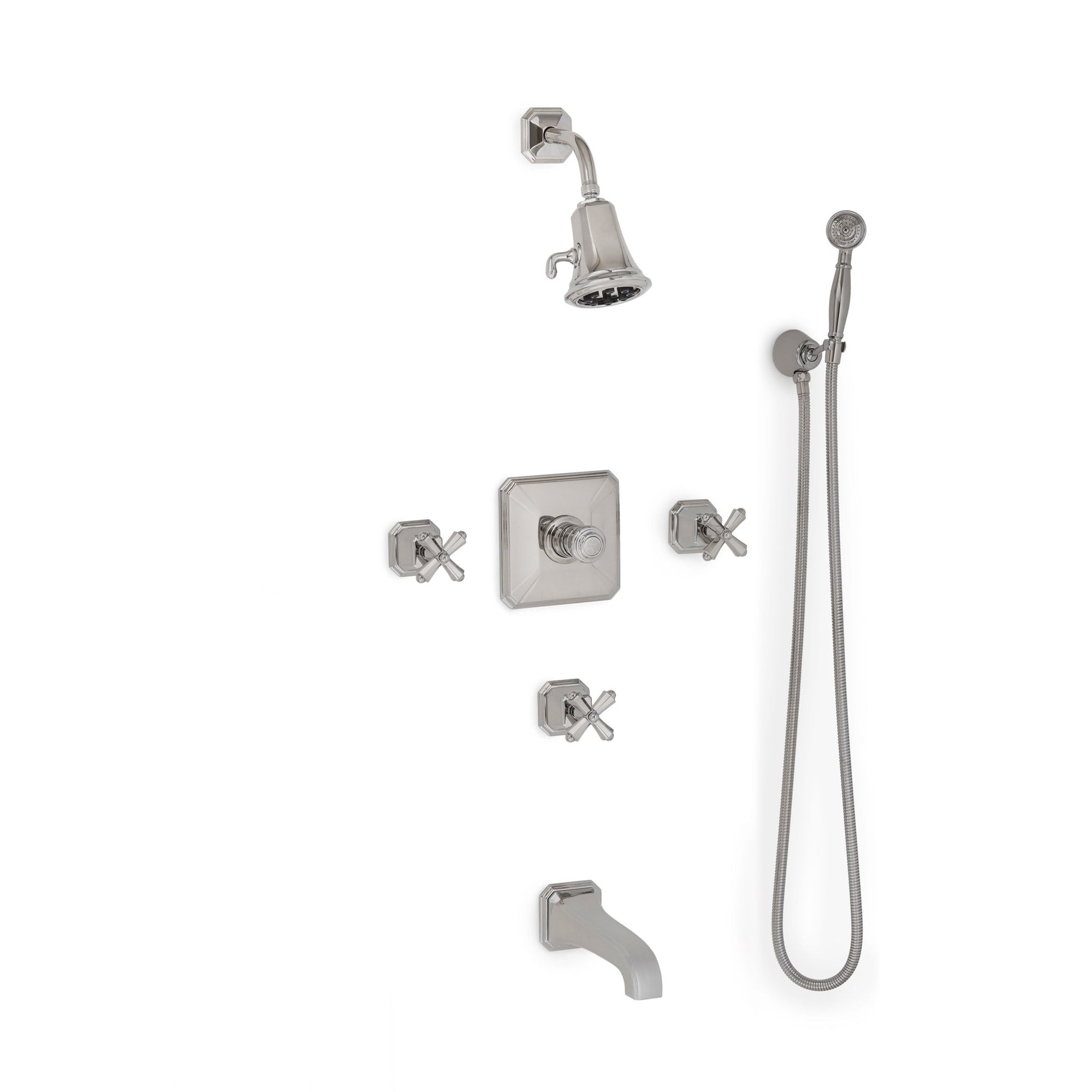 Sherle Wagner International Harrison Cross Handle High Flow Thermostatic Shower and Tub System in Polished Chrome metal finish