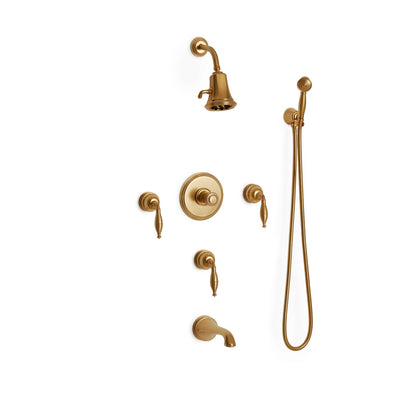Sherle Wagner International Grey Series I Lever High Flow Thermostatic Shower and Tub System in Gold Plate metal finish