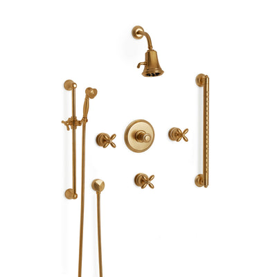 Sherle Wagner International Grey Series I Cross Handle High Flow Thermostatic Shower System in Gold Plate metal finish